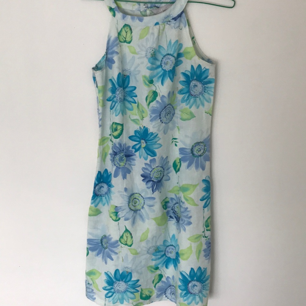 Women's Floral Dress Blue & Green Flowers Size 4
